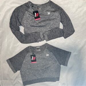 Muscle Nation Gray Long Sleeve and Short Sleeve Crop Top Lot of 2